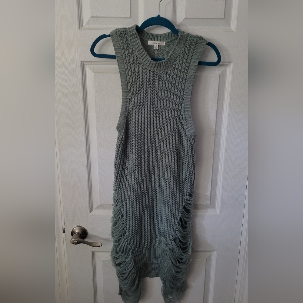 Sleeveless Knit Fringe Sweater